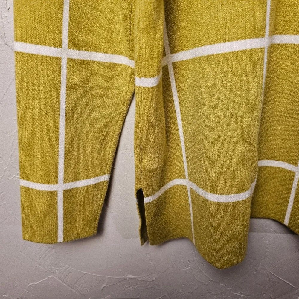 MAX STUDIO Women's Green / Mustard Yellow Grid Print Mock‎ Neck Sweater XL EUC